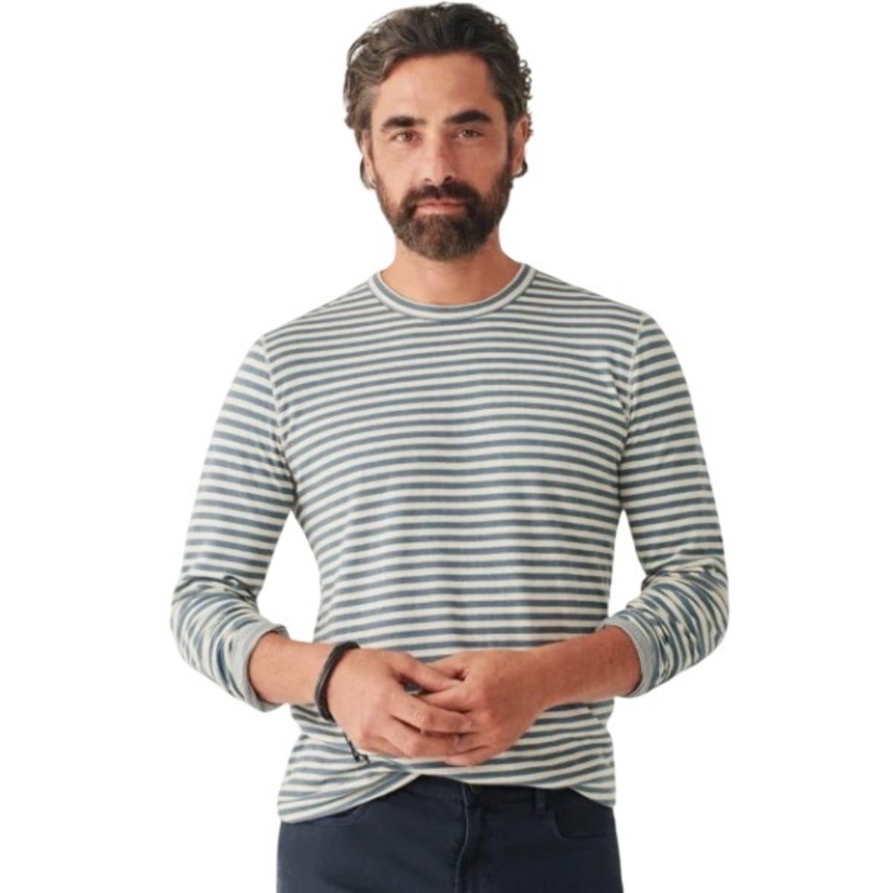 Faherty Mens XXL Cloud Reversible Tee Marine Ivory Striped Long Sleeve Crew Neck